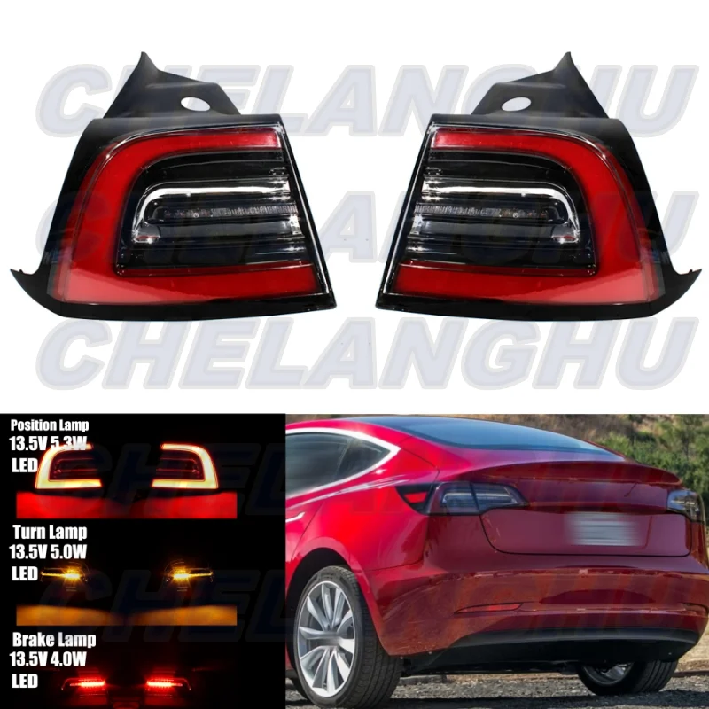 

Pair Outer Side Tail Light Rear Lamp With LED Bulbs 1077397-00-G 1077398-00-F For Tesla Model 3 2017 2018 2019