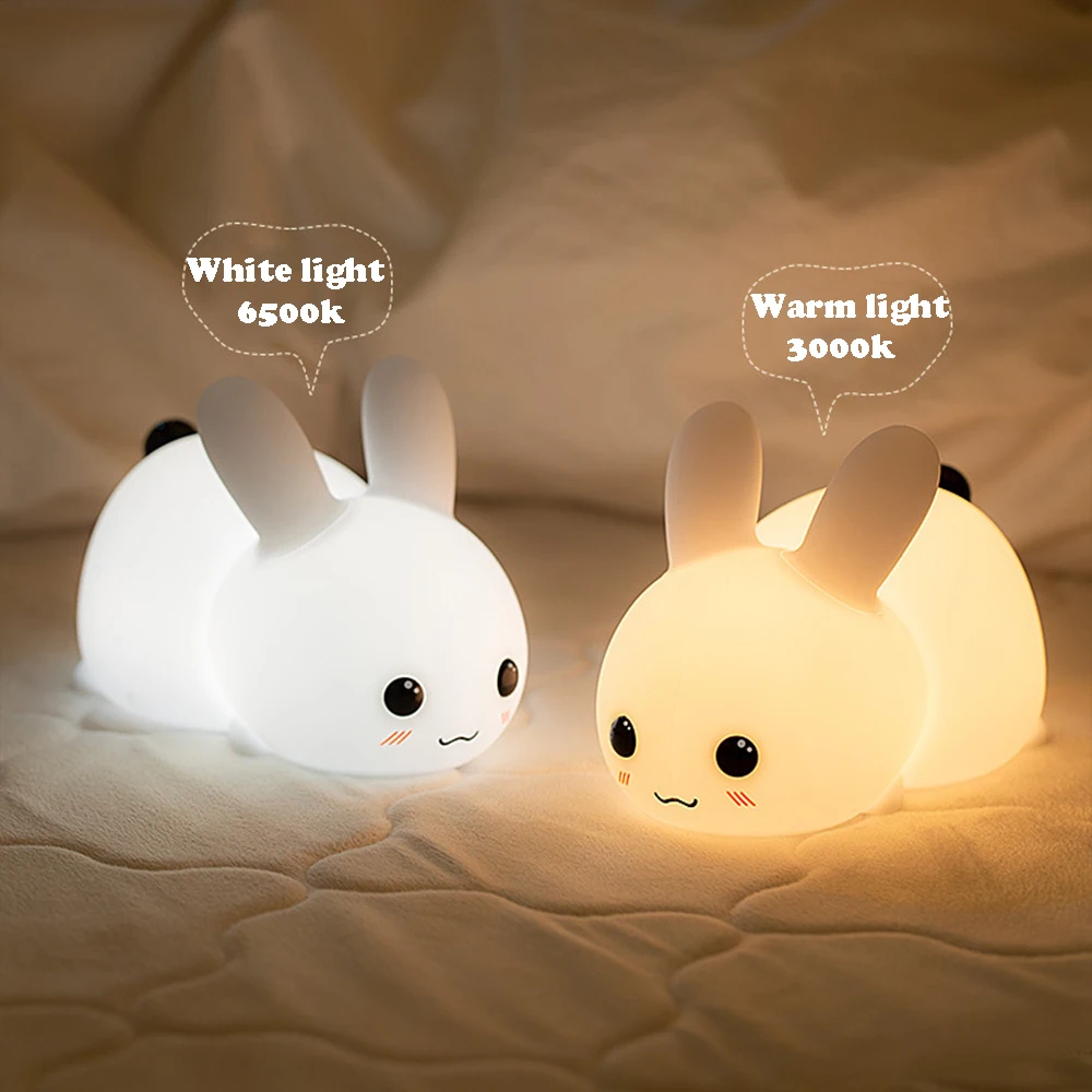 Lámpara de silicona, luz nocturna colorida con diseño en forma de conejo, luz de ambiente con Control de grifo, decoración del hogar, regalo de vacaciones para niños