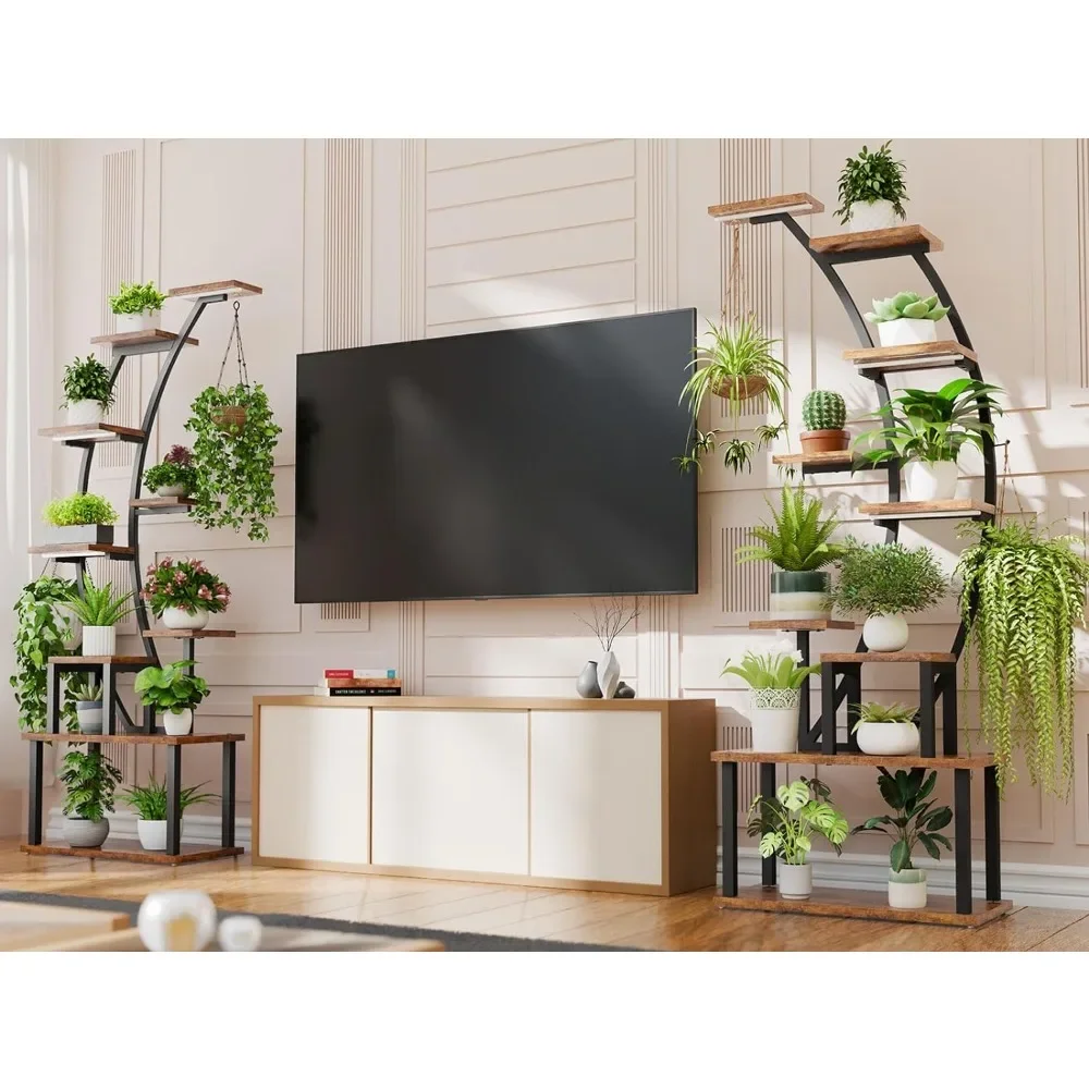 Support de plantes d'intérieur avec lampes de culture, étagère en métal à 9 niveaux, support de plantes haut de 63 po pour plusieurs plantes d'intérieur, grandes étagères d'exposition T1