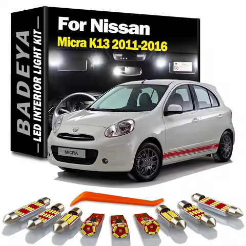 BADEYA 8Pcs LED Interior Trunk Light Kit Canbus For Nissan Micra K13 2011 2012 2013 2014 2015 2016 Car Reading Bulb Signal Lamp