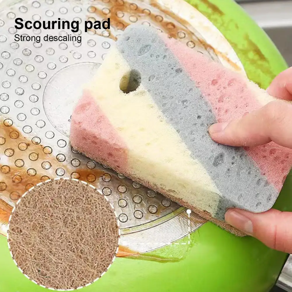 5Pcs Kitchen Dish Sponge 2-in-1 Double-Sided Effective Stain Removal Easy To Clean Long-lasting Sponge Wipe Home Supplies