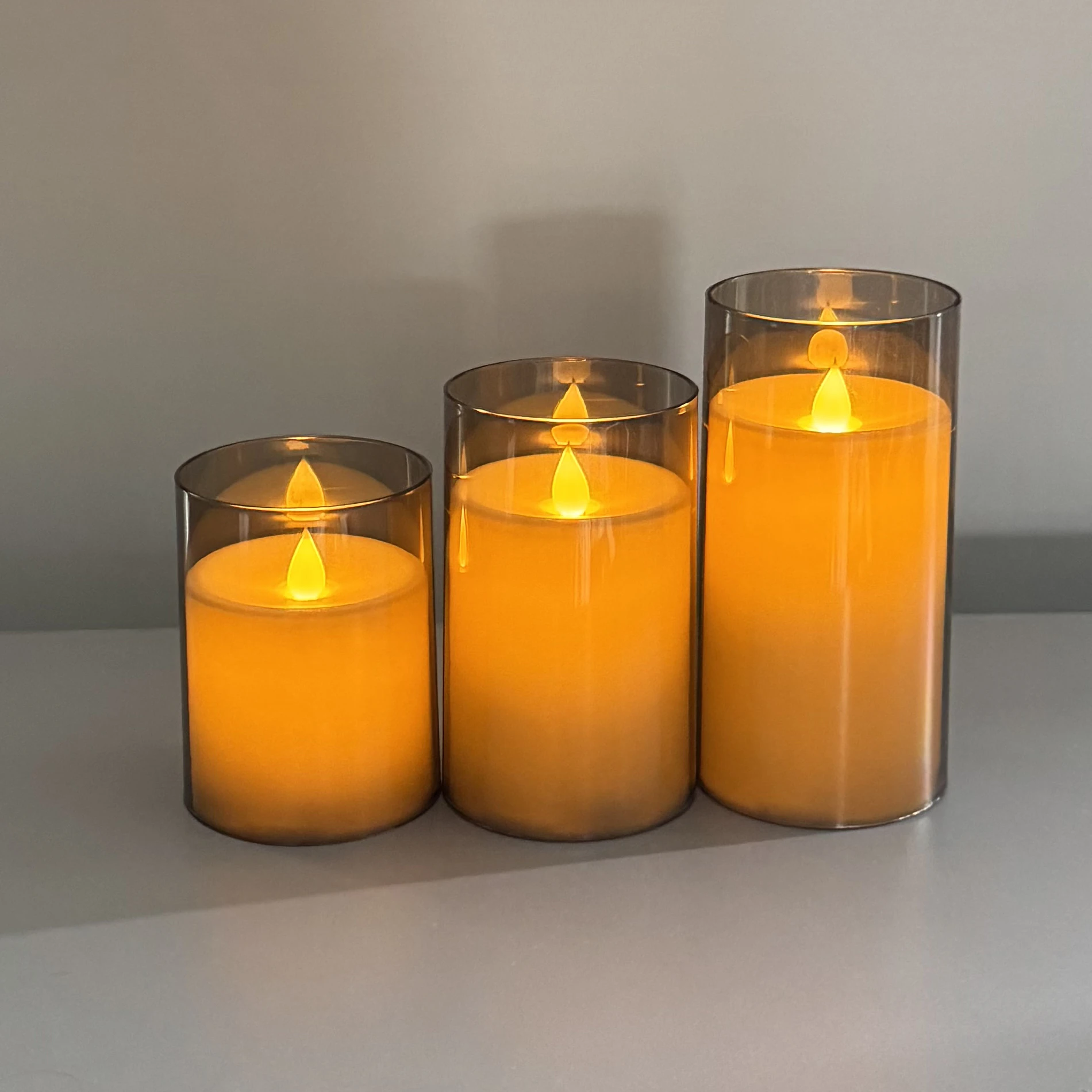 

3pcs electronic flameless candle made of ABS material with remote control candle light, advanced gray electronic candle