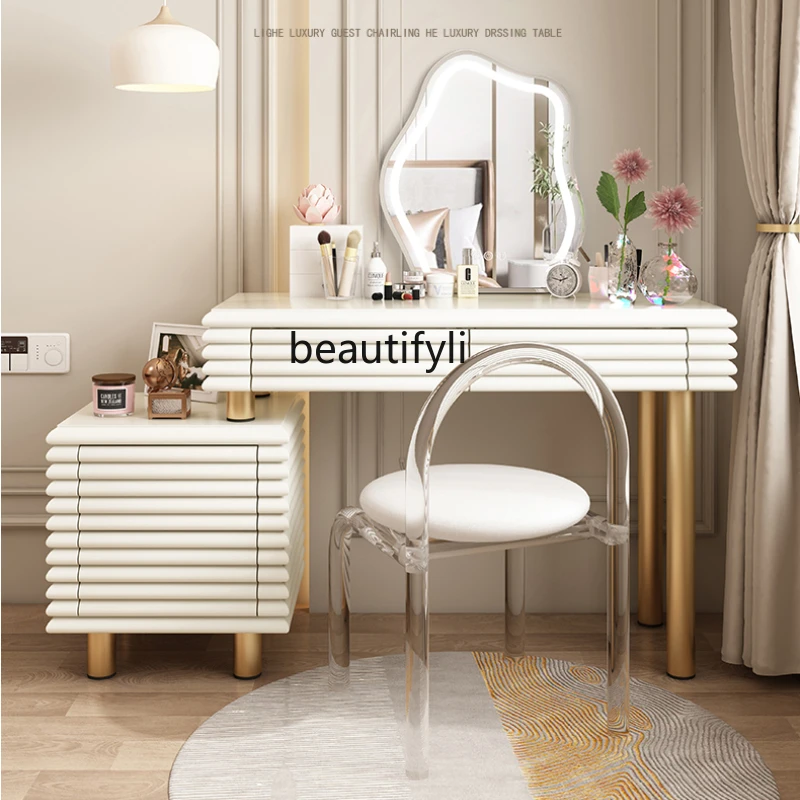 

yj Light Luxury Minimalist Dressing Table Modern Minimalist Cream White Makeup Table Chest of Drawers Locker Integrated