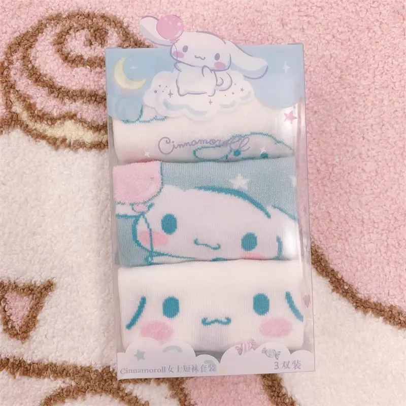 3Pairs Kawaii Sanrio Kuromi Socks Cinnamoroll Dog My Melody Anime Cute Student Summer Thin Comfortable Sports Socks for Girls