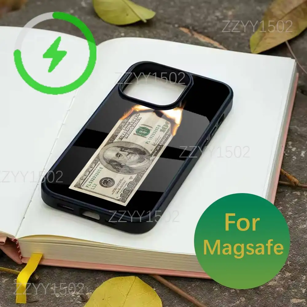 เคสโทรศัพท์ลายเงิน 100 ดอลลาร์ สำหรับ iPhone 17,16,15,14,13,12,11,Pro,Max,Plus,Mini,SE4,E รองรับการชาร์จไร้สาย Magsafe