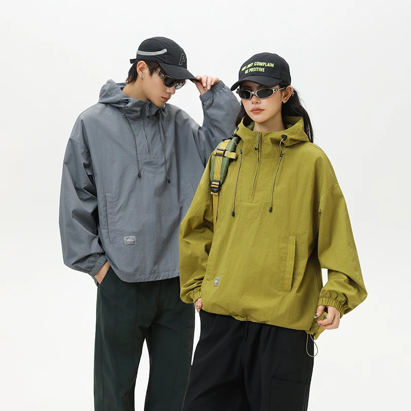 

Мужской плащ, новый японский стиль, уличный тренд, водонепроницаемый, с капюшоном, на молнии, унисекс, дизайн для повседневной носки, длинные мужские пальто