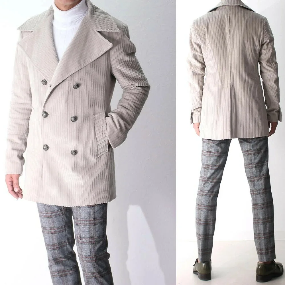 Autumn Winter Men's Coat Short Windproof Double Breasted Notched Lapel Out-Wear Winter Warm Formal Occasion Custom Made
