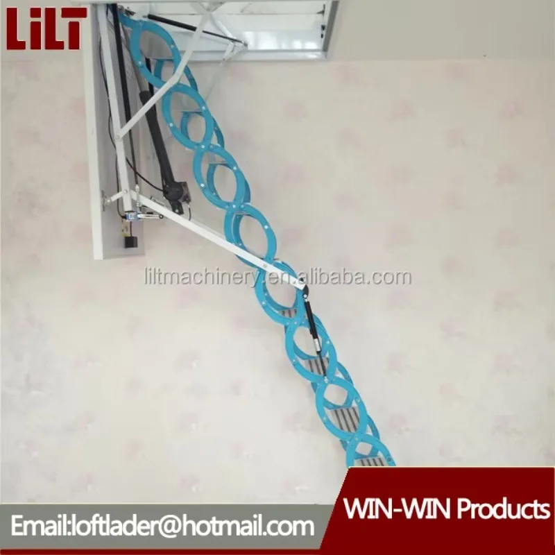 High Quality Modern Electric Remote Control Folding Telescopic Steel Loft Ladder Handrail Automatic Attic Stairs European Motor
