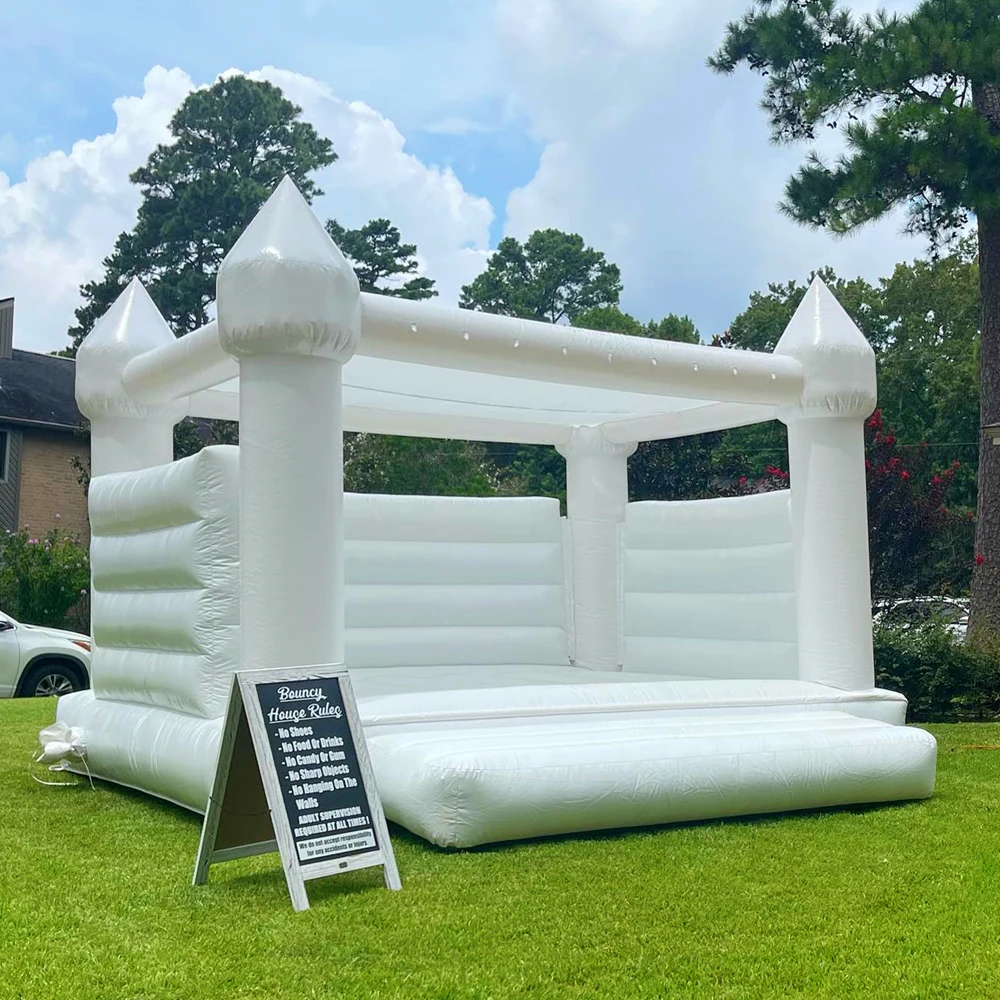 Outdoor White Wedding Inflatable Bounce House With Cover Commercial Moonwalk Bouncy Castle  For Kids Adults Party