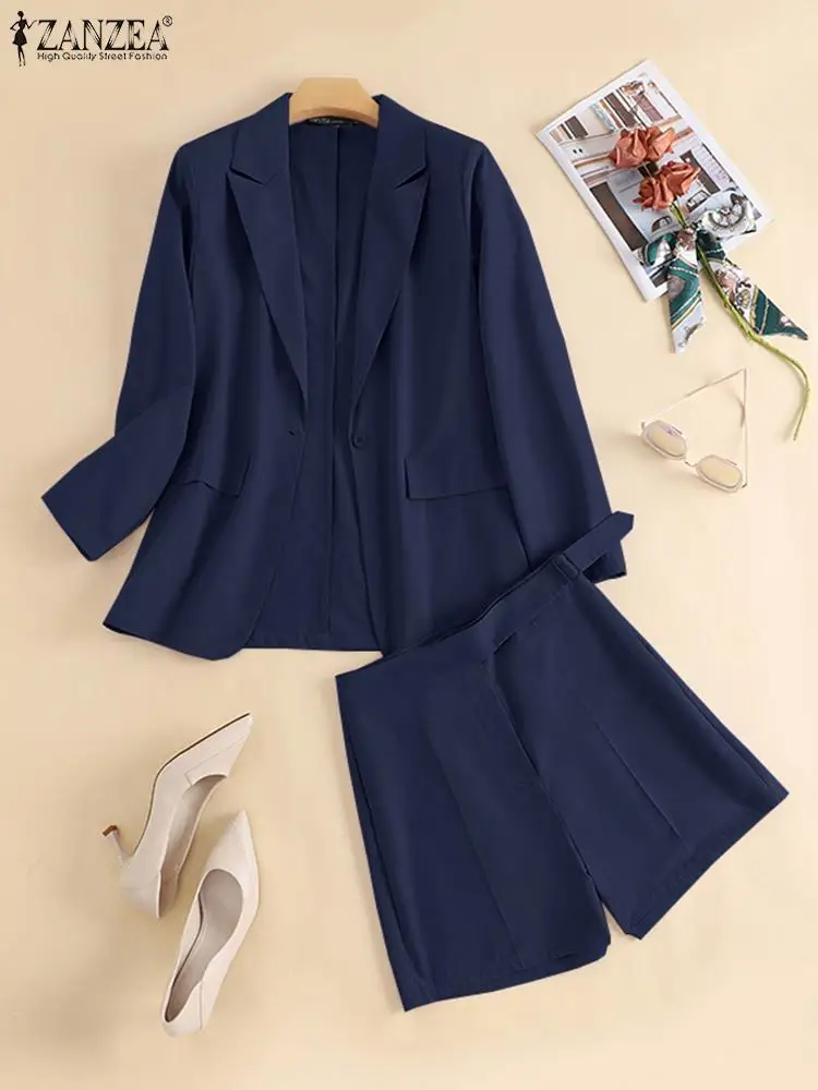 2024 ZANZEA Elegant Blazer Short Sets Fashion Long Sleeve Blazer Suits OL Pants Suits 2PCS Work Outifits Sets For Women 2 pieces