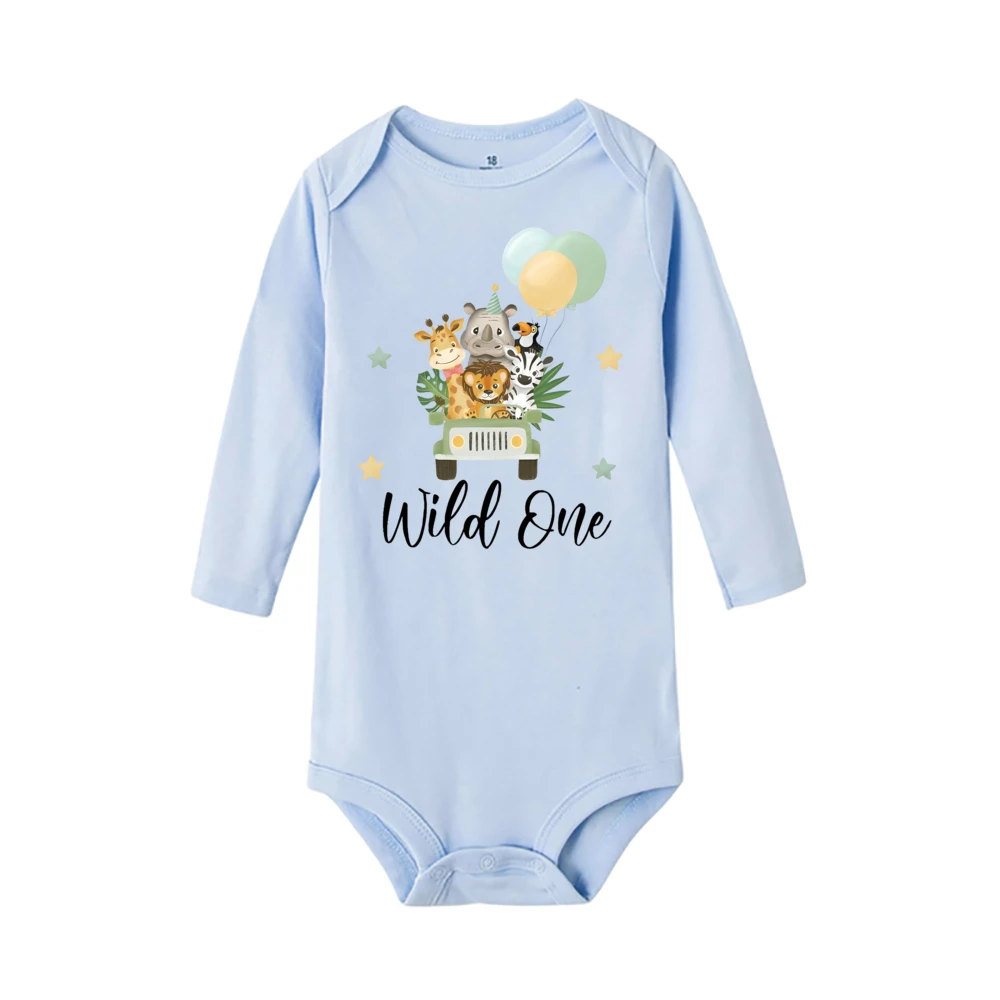 Wild One&Animal Print Baby Bodysuit Casual Long Sleeve Infant Jumpsuti Baby‘s First Birthday Boy Newborn Romper Clothes