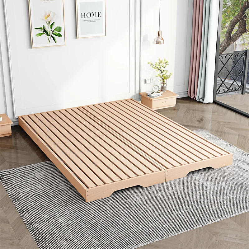 #Beech tatami bed frame without bedside solid wood row skeleton Japanese floor-to-ceiling short sheet double  floor