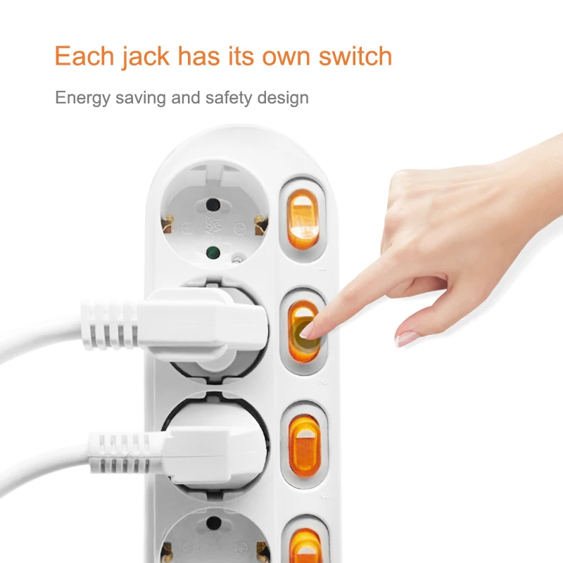 EU Power Strip EU Schuko type Sockets 1.5/2m Cable Multiple Electric Extension Socket With 2 USB Port Fast Charging