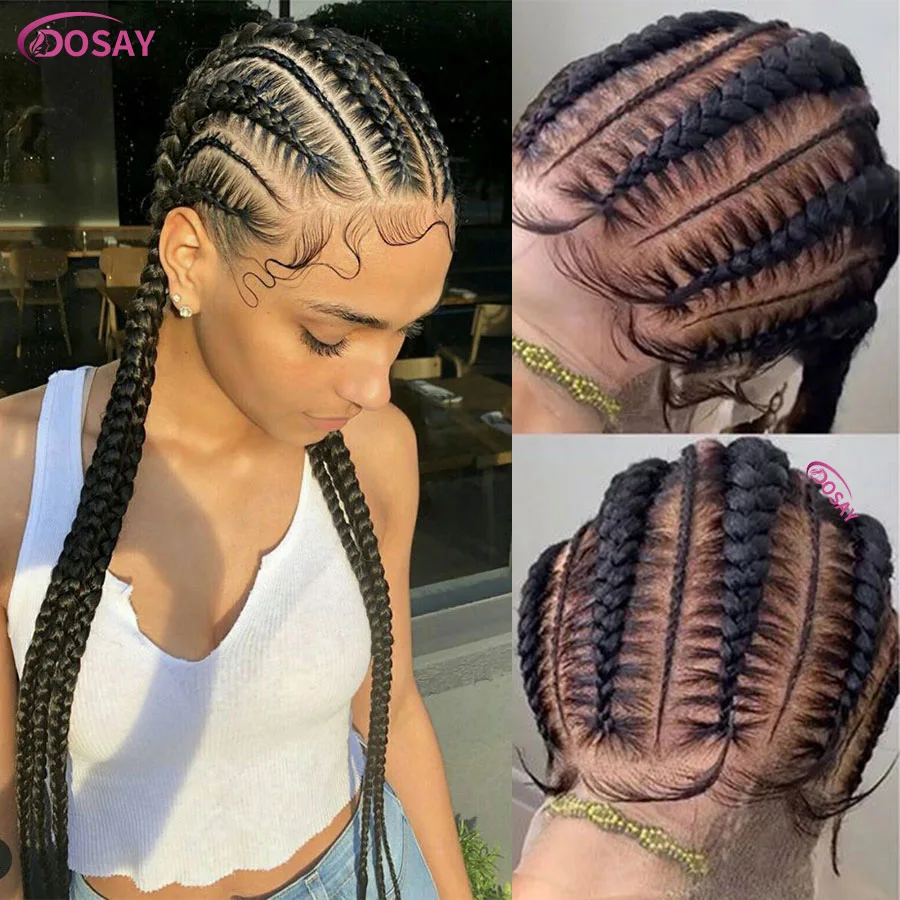 36 Inch Synthetische Cornrow Gevlochten Pruiken Met Baby Haar Voor Zwarte Vrouwen Knooploze Doos Vol Kant Gevlochten Pruiken Twist Box Vlechten Pruik