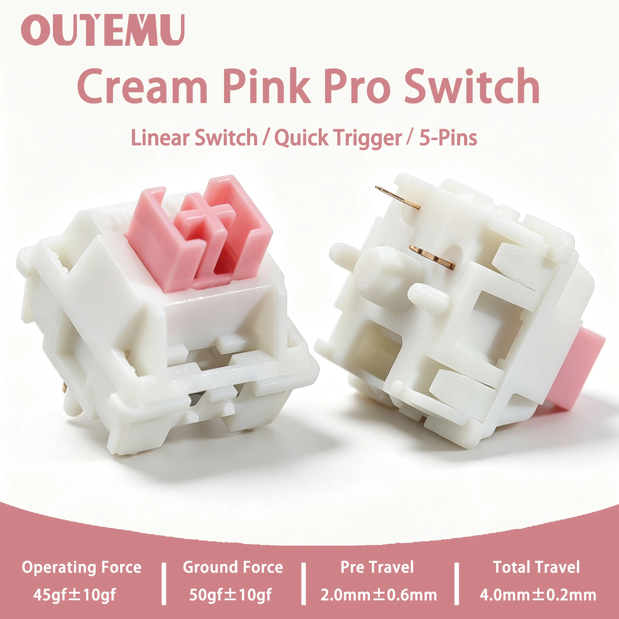 Outemu Cream Pink Pro Switch 45gf 5-Pin Linear Creamy MX Switches For Custom DIY RGB 60 Gaming Mechanical Keyboard POM Pre-Lubed
