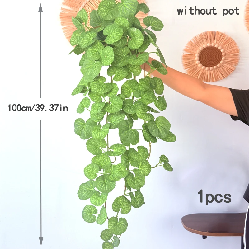 40–100 cm gefälschte hängende Pflanzen, künstliche Begonie-Pflanzen, Ranken, Seidenpflanze, Wandblätter, tropische Scindapsus-Pflanze für den Hausgarten – Detail 8