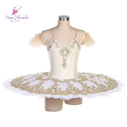 Dance Favourite Ballet Tutus BLL537 Ivory Spandex Bodice Pre-professional Ballet Tutu With White Still Tulle Tutu Gold Trim