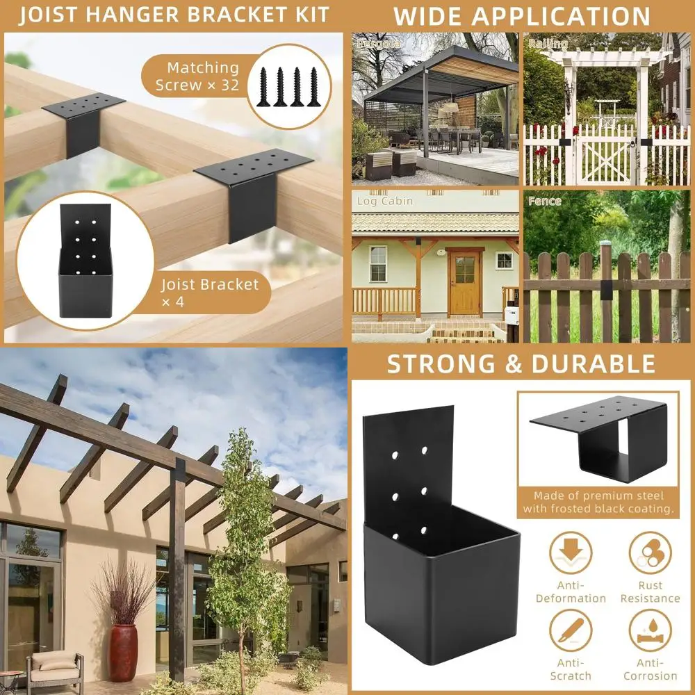 

Комплект сверхпрочных кронштейнов для перголи из 4 предметов с винтами для деревянных стоек 4x4, опора балки для патио, беседки, бревенчатой кабины и ограждения