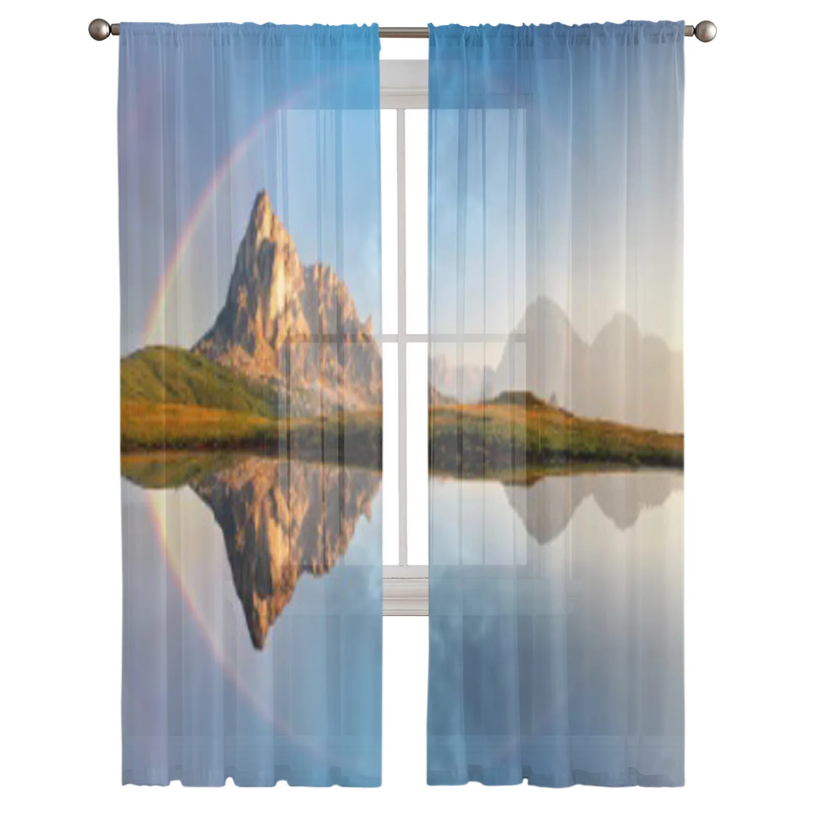 Rainbow Over Mountain Lake Sheer Curtain For Living Room Bedroom Voile Curtains For Window Organza Curtains Party Tulle Drapes