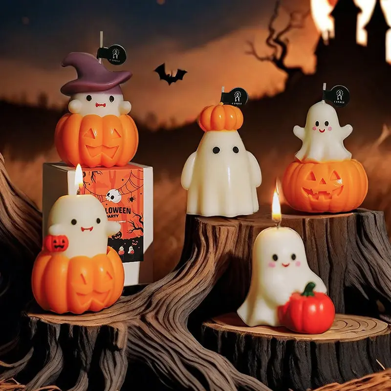 Halloween Ghost Pumpkin Silicone Mold DIY Pumpkin Aroma Candle Plaster Decoration Mould Halloween Spook Candle Making Supplies