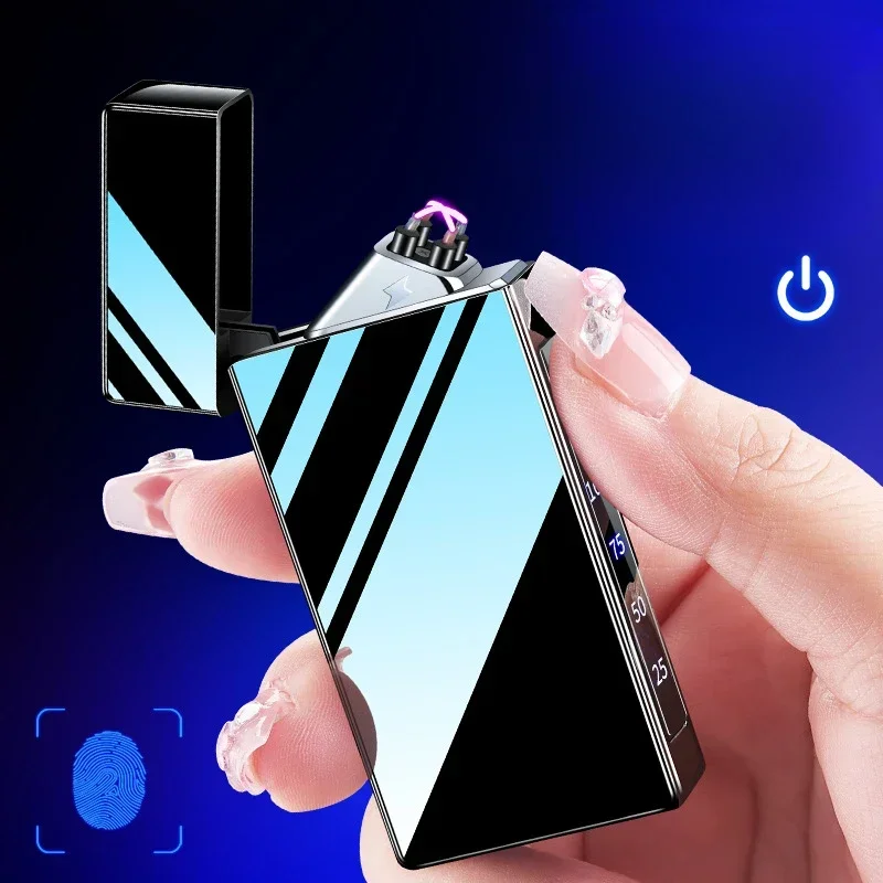 Hot Electric Windproof Metal Lighter Double Arc Flameless Plasma Rechargeable USB Lighter LED Power Display Touch Sensor Lighter