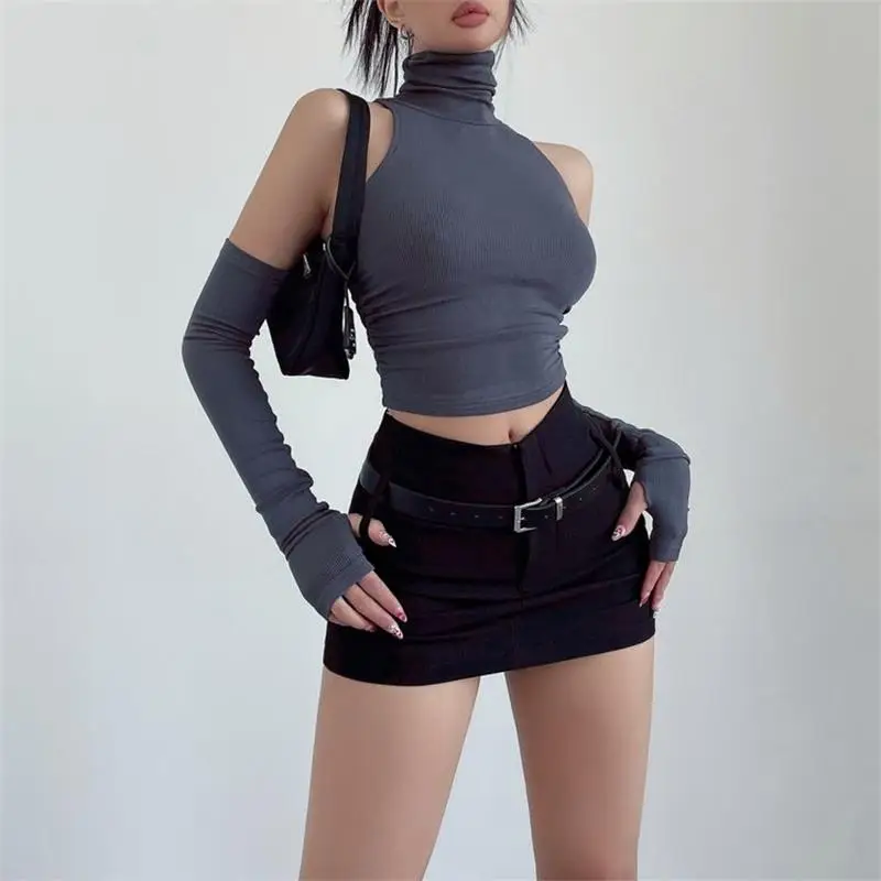 2023 New Spicy Girls Y2k Tops Oversleeve Sexy Turtleneck Tank Top for Women\'s Slim Fit Short tshirt Skinny Streetwear