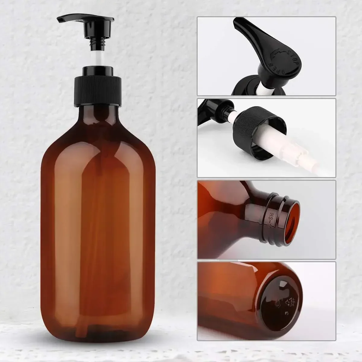 Amber Soap DispenserEmpty Plastic Pump Bottle, Shampoo Hand Soap Container, Fillable, 1Pc, 300 ml, 500ml