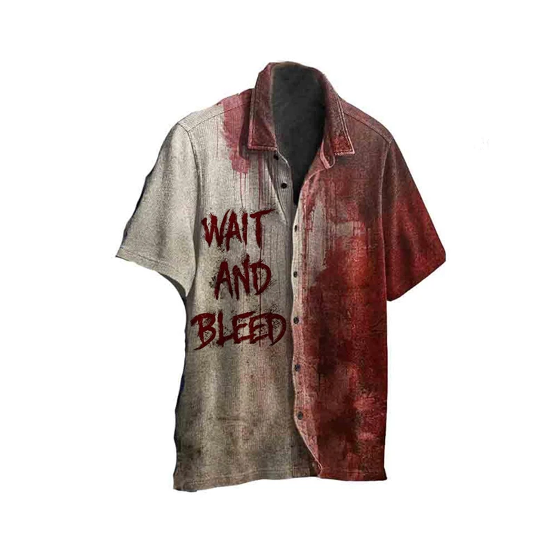 3D Printed Halloween Horror Bloody Shirt Mens Casual Fashion Hawaiian Beach Shirts Mens Designer Clothes Woman Button Lapel Tops