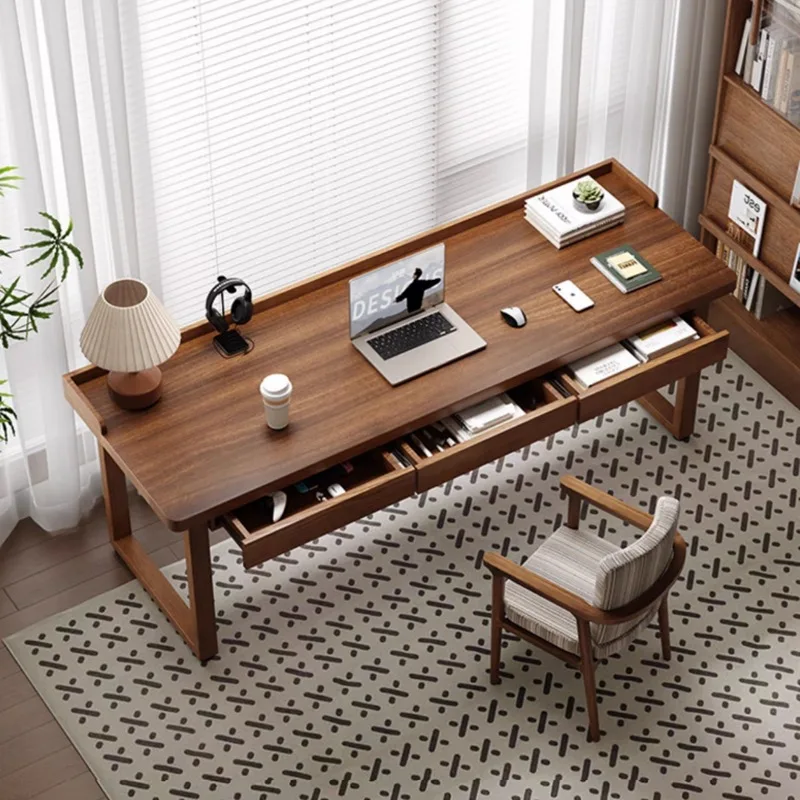 Factory Direct 2026 New Chinese solid wood desk with drawers Home retro computer desk Bedroom window study table Office