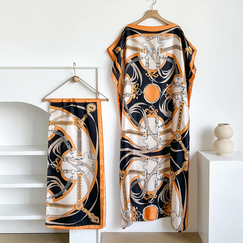 Women's Summer Bohemian Printed Silk Kaftan Maxi Dress Loose Fit Long African Fashion Blogger Recommended Casual Elegant Gown