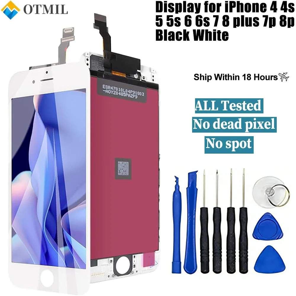 Lcd Display For Iphone 4 4S 5 5S 6 6S 7 8 Plus 7P 8P Black White Lcd Replacement Screen Digitizer Assembly With Repair Tools
