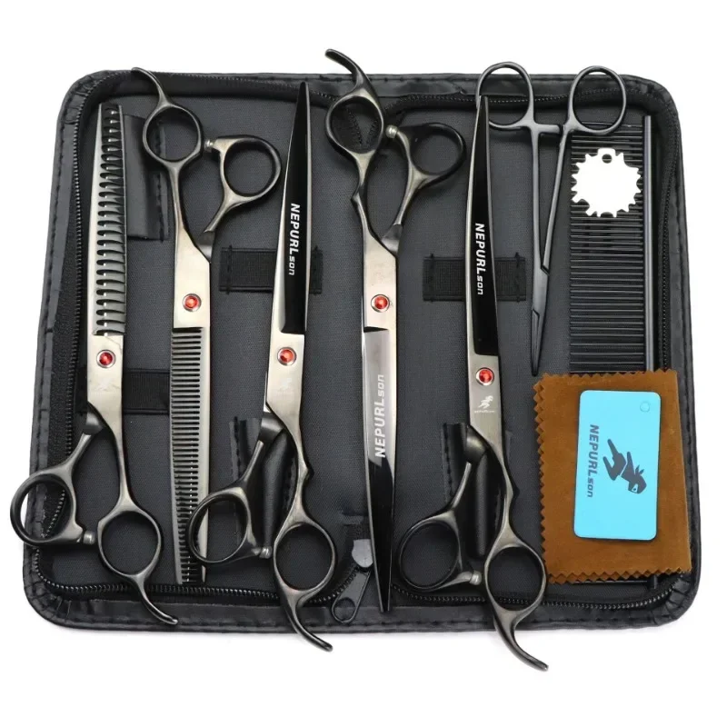 8 Inch Pet Scissors Kit,Straight Cut Thinning Scissors and Curved Scissor Fish Bone Shears Dog Grooming Scissors Set