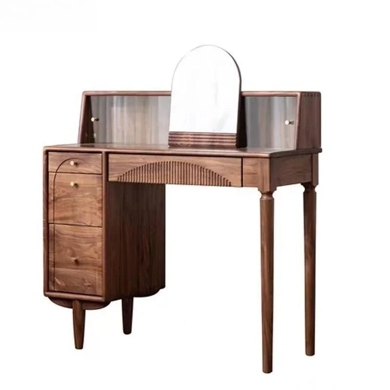 

Nordic black walnut dresser log retro bedroom small apartment multi-function large capacity simple makeup table