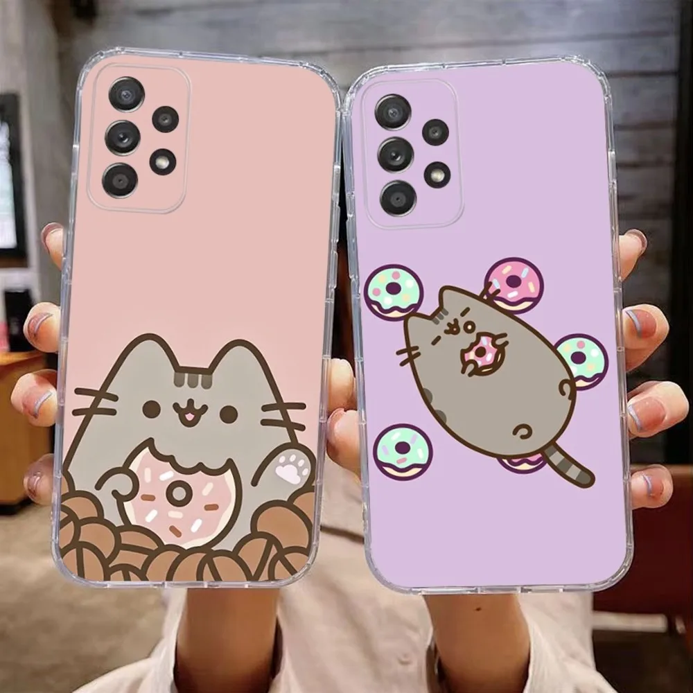 Kawaii Cat P-PusheenS Phone Case For Samsung Galaxy A71,70,52,51,40,31,A50,30S,21S,Note20ultra Transparent Cover