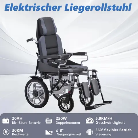 500W Electric Wheelchair 20AH Foldable, Reclining Tilt Design 150KG Weight Capacity 22KM Range Ergonomic Design