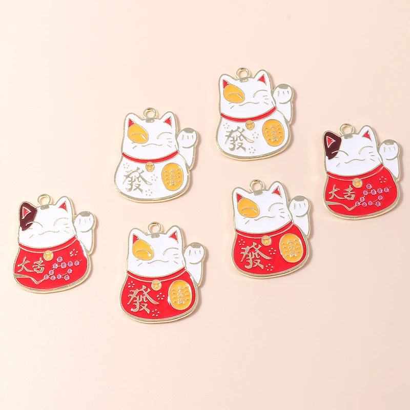 10 stücke Schöne Chinesische Glückliche Katze Charms für Schmuck Handgemachte DIY Niedlichen Tier Charms Anhänger Halsketten Ohrringe Zubehör – Detail 10