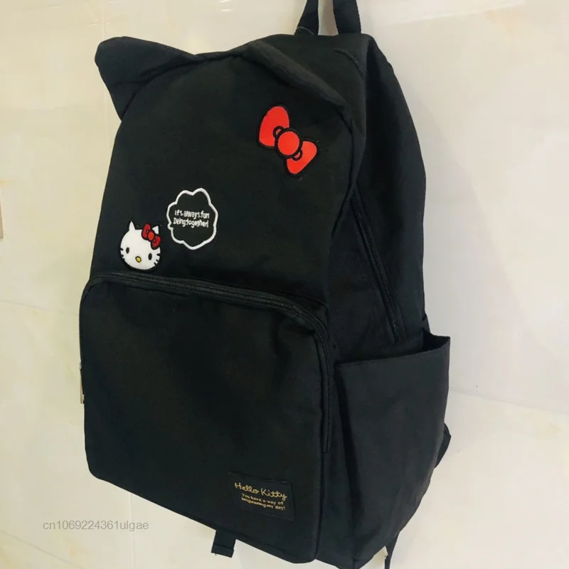 Sanrio Hello Kitty Black Embroidered Backpacks Y2k Student Schoolbag Fashion Shoulder Bags Female Laptop Bag New Casual Backpack