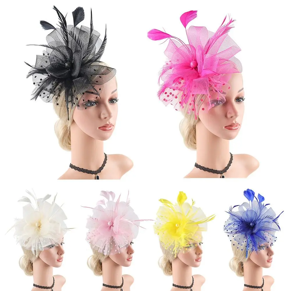 

New Flower Mesh Fascinators Hat 1920s with Hair Clip Derby Hat Feathers Tea Party Headwear Women