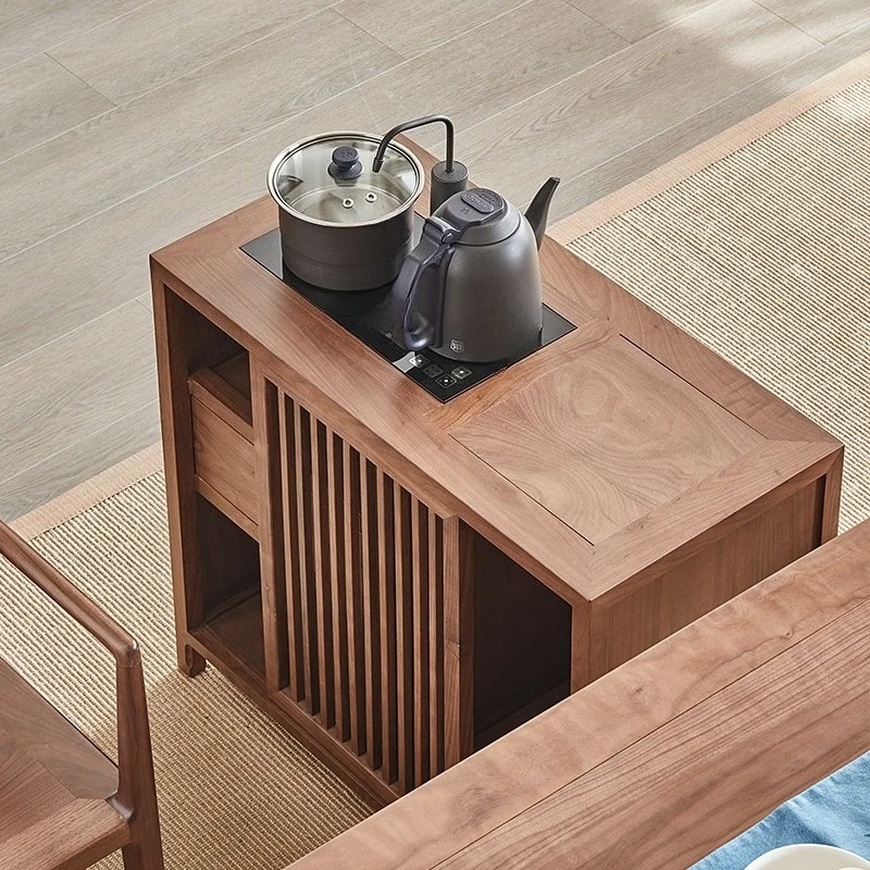Customizable Furniture New Chinese-style Solid Wood Tea Cabinet Simple Black Walnut Tea Table