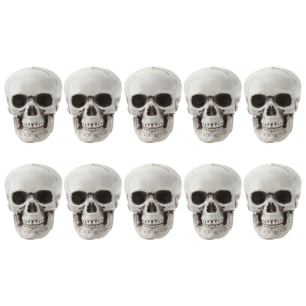 

10pcs Artificial Skull Ornament for Halloween Party Haunted House Garden Lawn Plastic Skull Model Scared Decoration Photo Prop