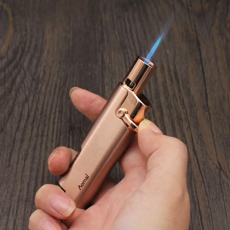 Windproof Jet Blue Flame Turbine Butane Gas Torch Lighter Visible Gas Window Outdoor Portable Cigar Lighters Smoking Gadgets