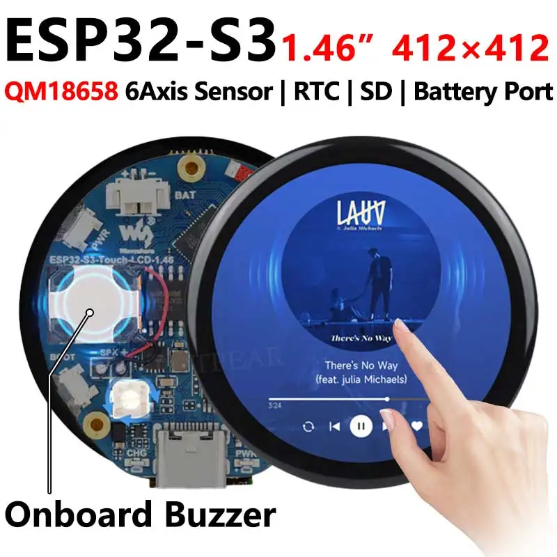 ESP32 S3 Development Board 1.46inch Display 412x412 1.46 inch Round LCD QMI8658 Sensor / MIC / SD /MP3  Audio /Battery Port LVG