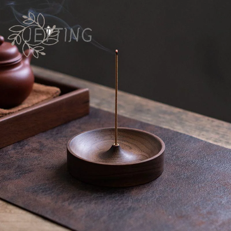 Hot North American Black Walnut Solid Wood Incense Stick Tea Ceremony Round Incense Burner Agarwood Tray Holder Home Decor