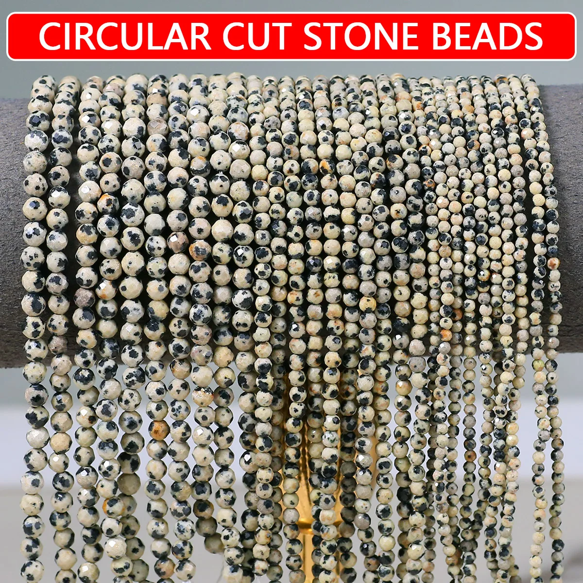 2/3/4mm Dalmatian Jasper Round Cut Natural Stone for Making Diy Jewellery Accessories Such As Bracelets Necklaces and Key Rings
