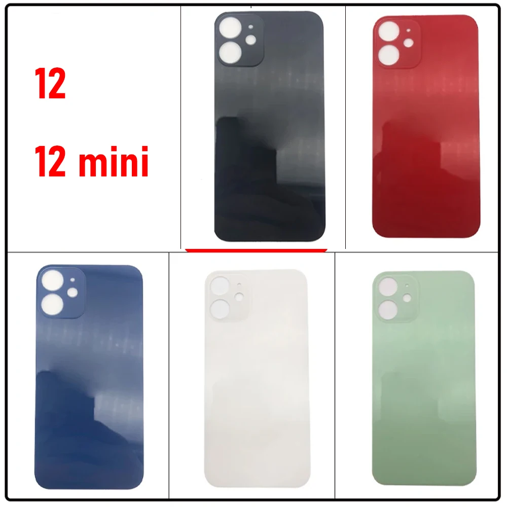 Big Hole For iPhone 12 mini Back Glass Rear Door Replacement Housing Case For iPhone 12 Battery Back Cover Glass with Adhesive