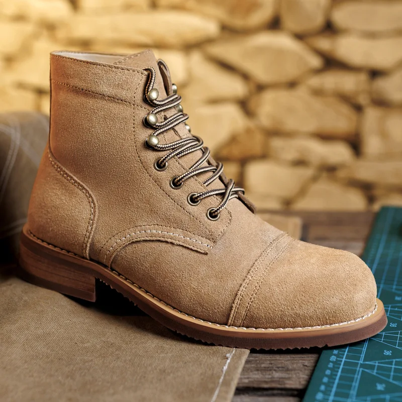 

High Quality Retro Suede Genuine Leather Work Boots Fashion Lace Up Men's Outdoor Hiking Tooling Boots