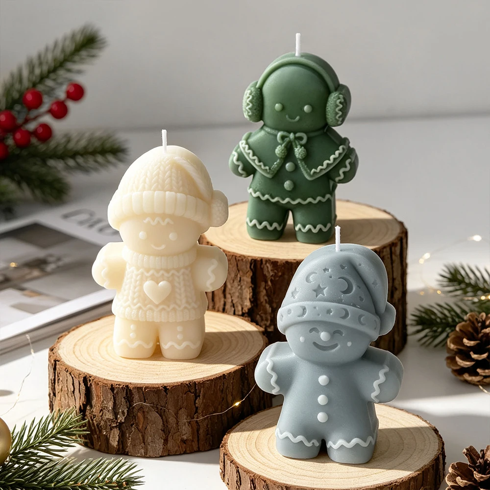 Gingerbread Man Scented Candle Mold Christmas Gift Gingerbread Man Cookie Chocolate Decoration Baking Molds Handmade Soap Mould