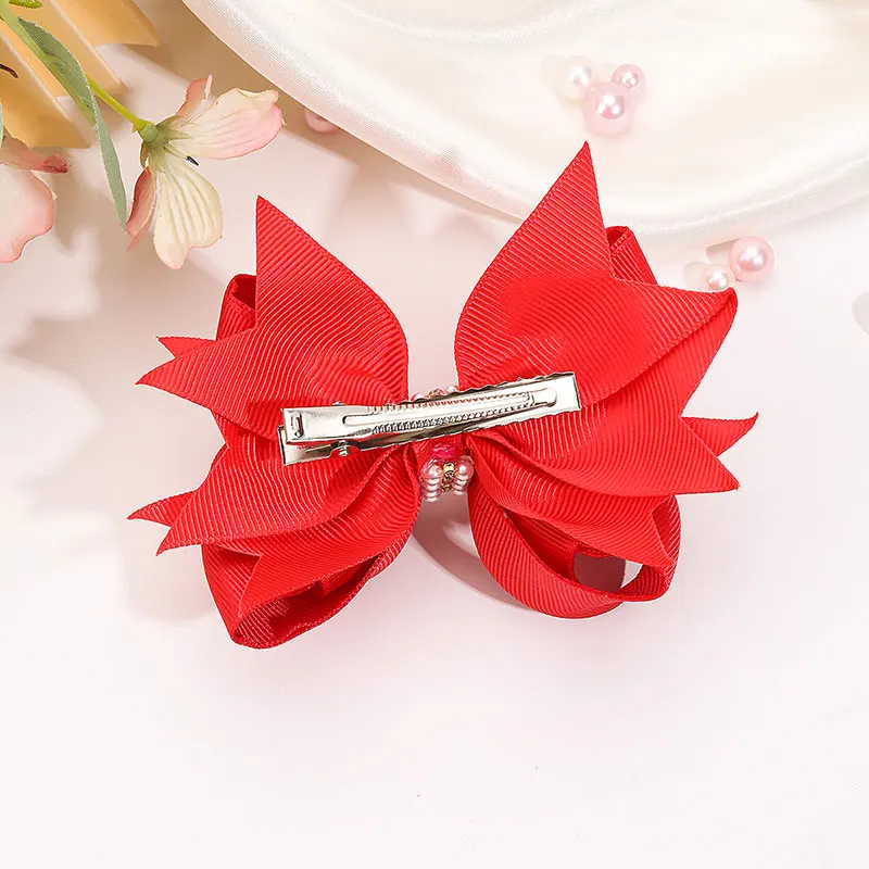 Sweet Pearl Hair Bow Clips Girls Ribbon Bowknot Hairpins Hairgrips Kids Boutique Hair Clip Headwear Handmade Hair Accessories