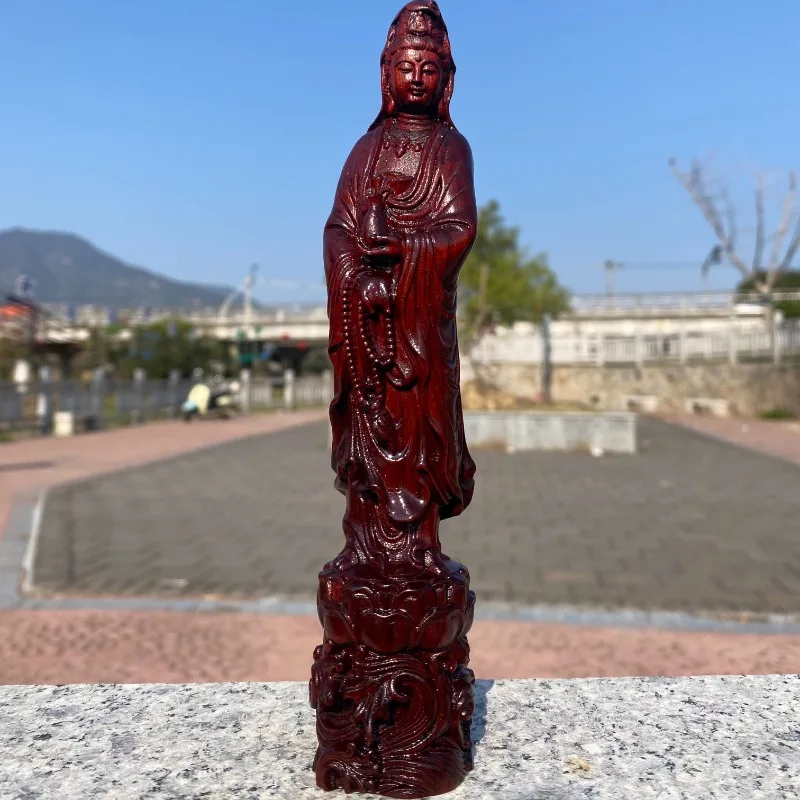 Natural Rosewood Guanyin Statue, Hand-Carved Bodhisattva Idol, Home Altar Feng Shui Decoration, Living Room Temple Art