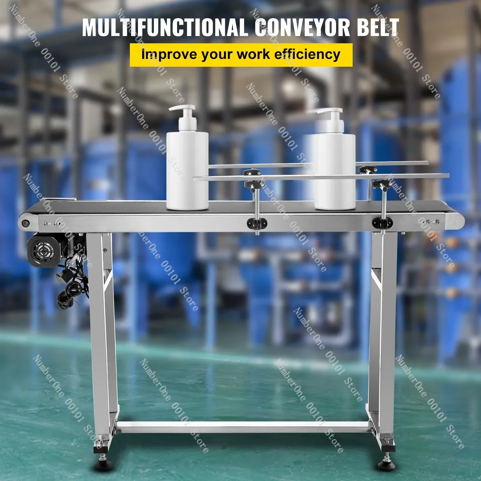 VEVOR Well-Built Belt Conveyor Extended PVC Conveying Stripe Stainless Steel Construction Two-Way Transportation 30-120 r/min